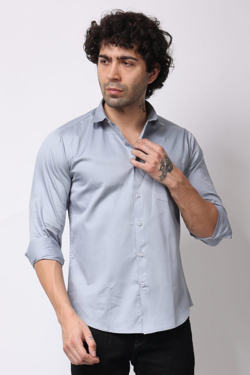 Solid L. Grey Satin Shirt -16014