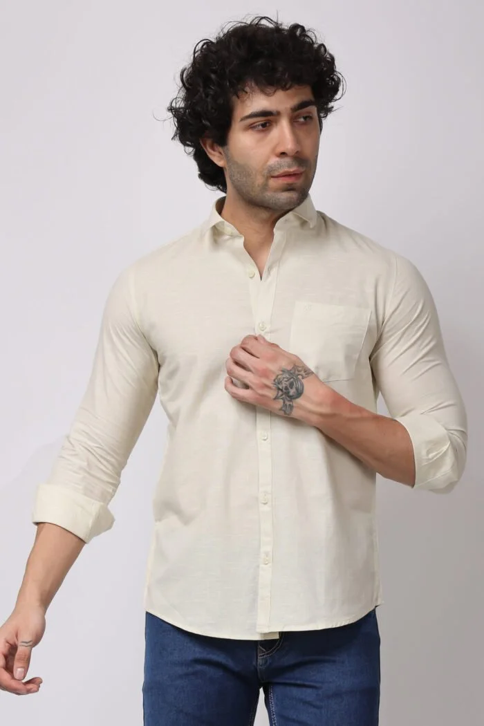 Pale Yellow Linen Shirt-18098