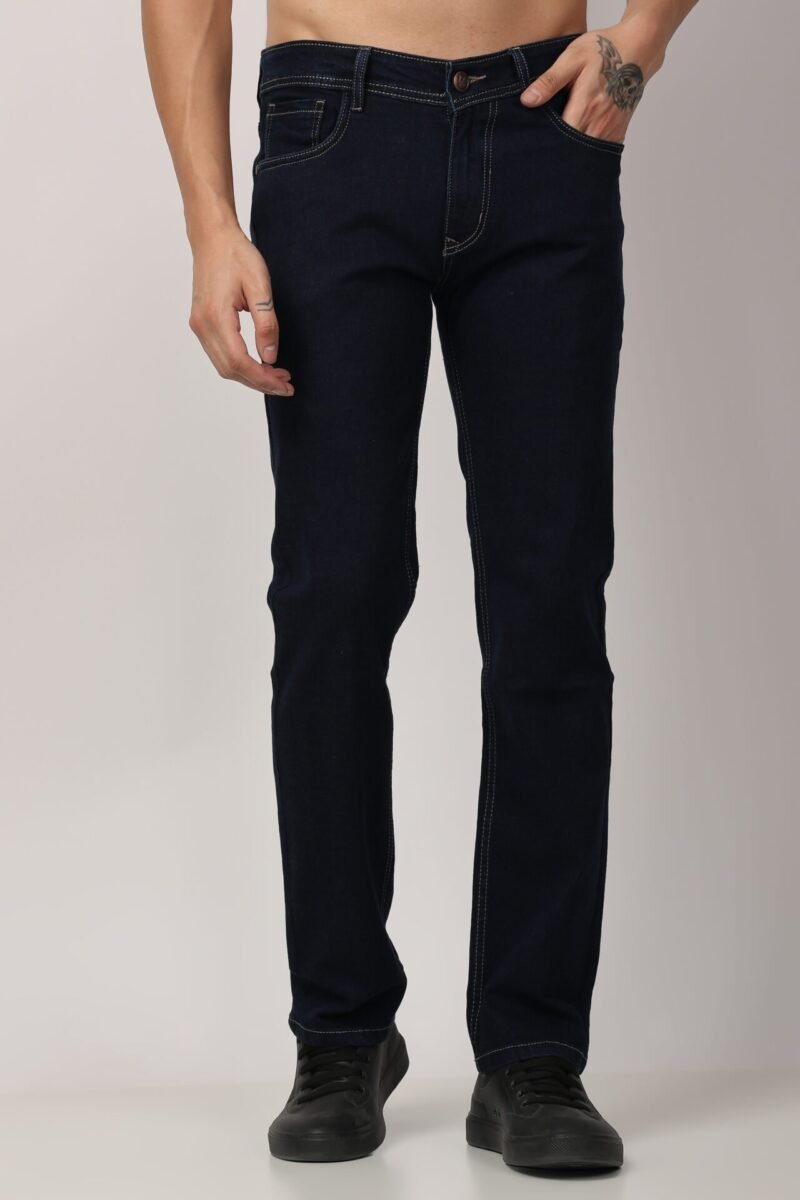 men wearing dark blue jeans