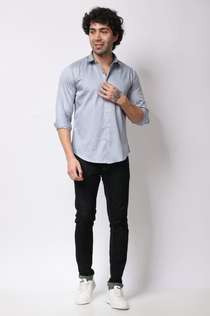 Solid L. Grey Satin Shirt -16014 - Image 2