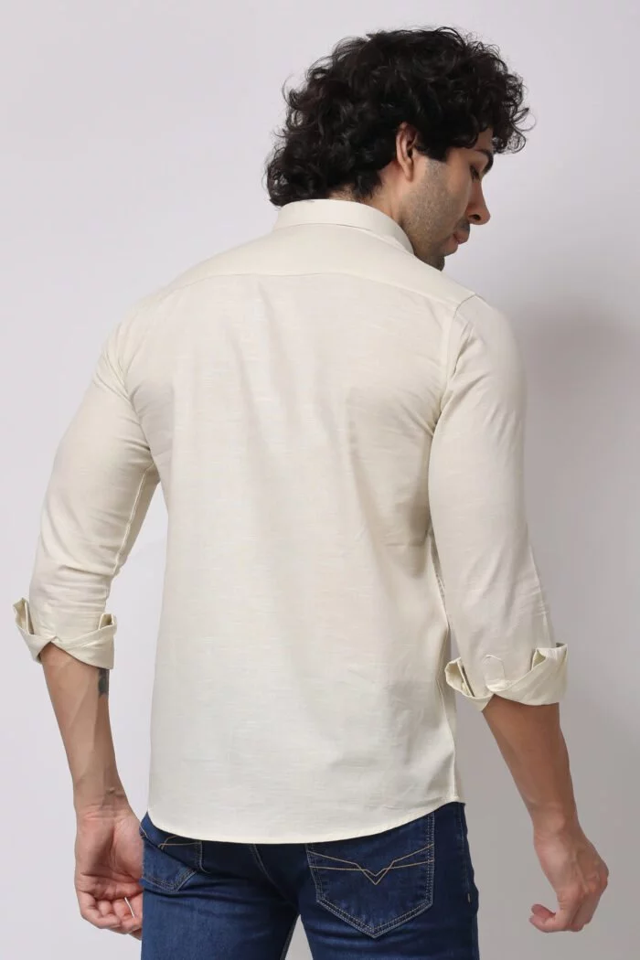 Pale Yellow Linen Shirt-18098 - Image 4