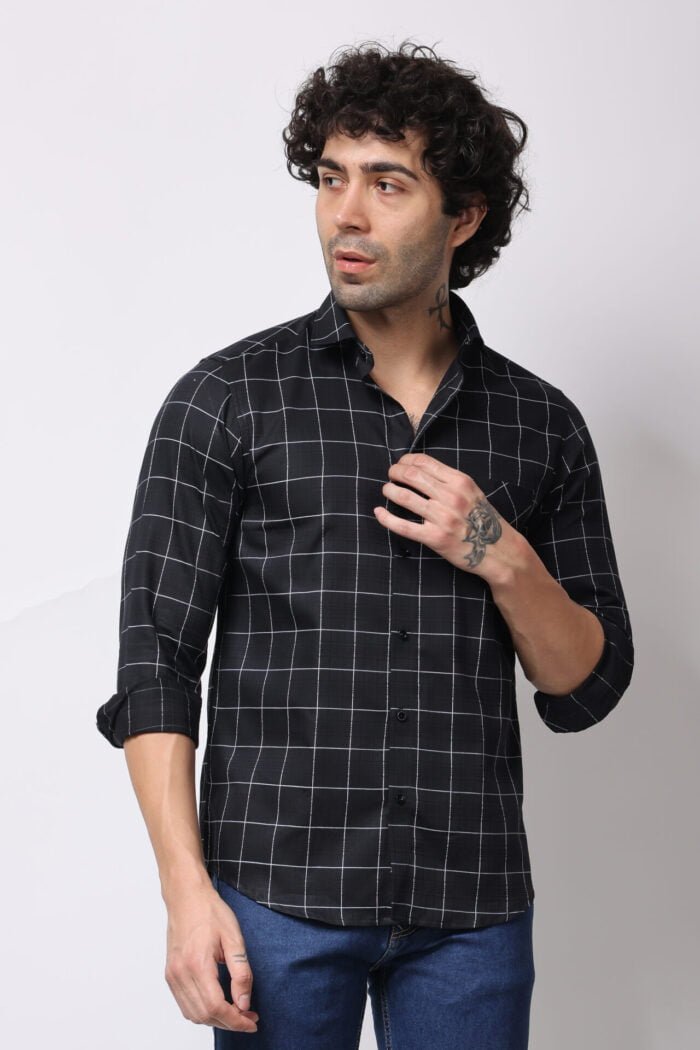 Men Black Check Shirt-17029