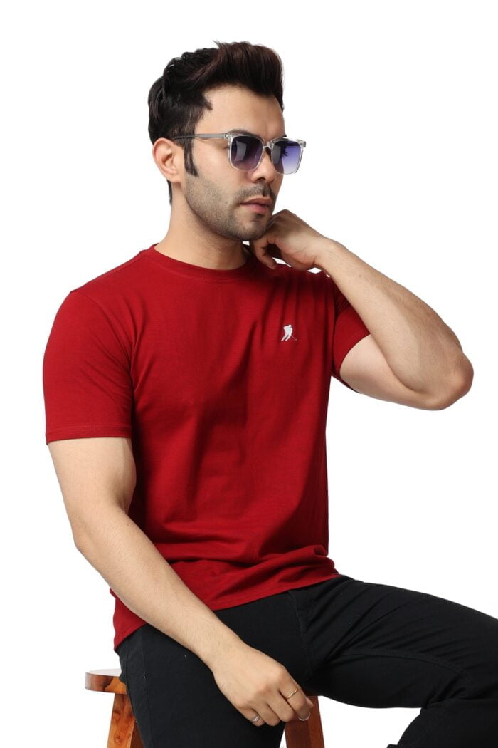 Solid Red Cotton Lycra T-Shirt-13014 - Image 2