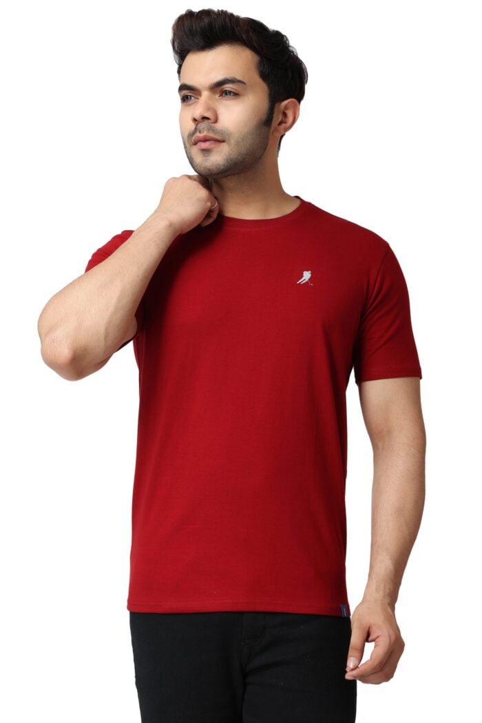 Solid Red Cotton Lycra T-Shirt-13014