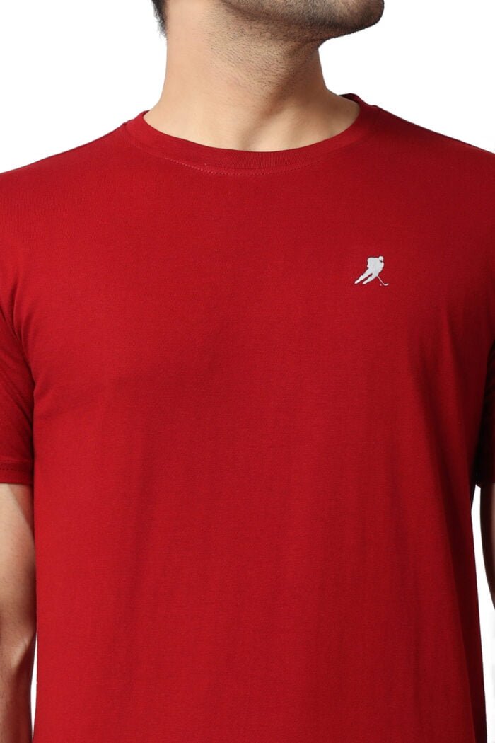 Solid Red Cotton Lycra T-Shirt-13014 - Image 4