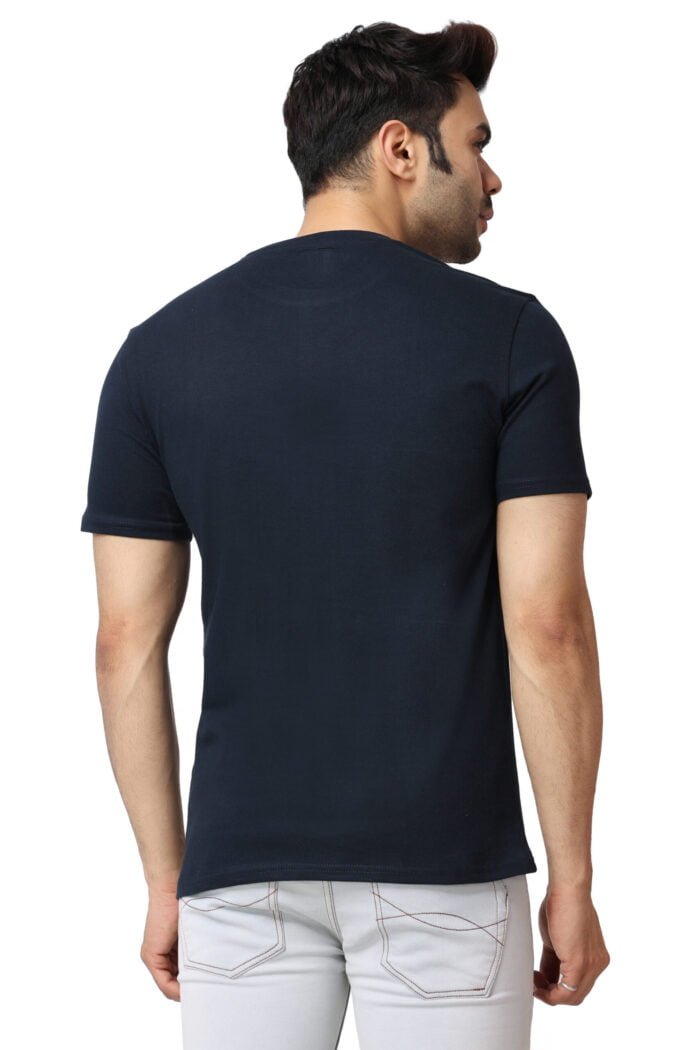 Solid Navy Blue Short T-Shirt-13013 - Image 4