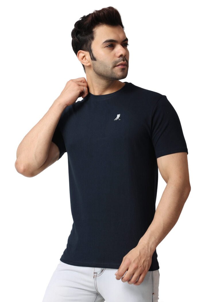 Solid Navy Blue Short T-Shirt-13013 - Image 3